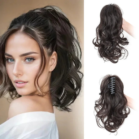 Synthetischer 12-Zoll-Pferdeschwanz mit Krallen-Clip, kurzer lockiger Pferdeschwanz, Damen, schwarz, braun, blond, Haar-Clip für Frauen