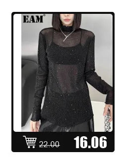 [EAM] Loose Fit Black Pu Leather Mesh Elegant Jacket New Lapel Long Sleeve Women Coat Fashion Tide Spring Autumn 2024 17A8517