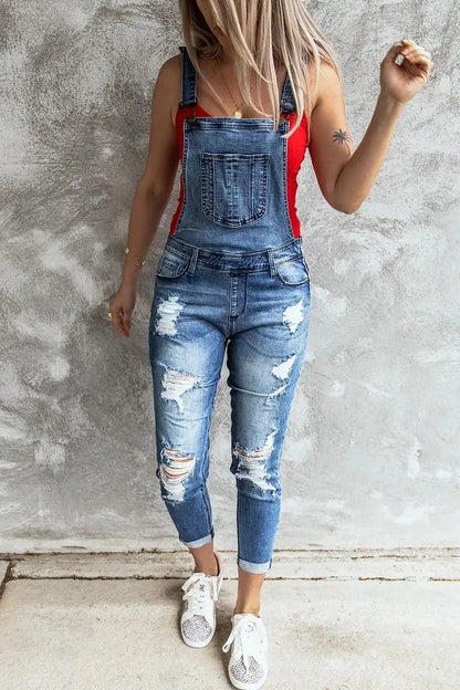 Denim Overalls Women  Ripped Jeans Lady Jumpsuit Elastic Denim One Piece Pants Suspender Trousers Female Rompers Streetwear