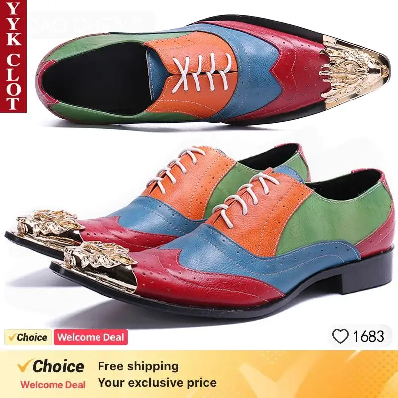 2024 Western Mode Spitz Zehen Metall Abendkleid Schuhe Blau Grau Party Hochzeit Lederschuhe für Herren