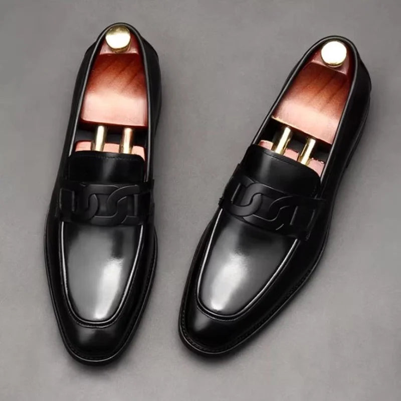 High-quality Metal Buckle Leather Shoes For Men Luxury Slip-on Genuine Leather Business Formal Shoes Groom Wedding Shoes