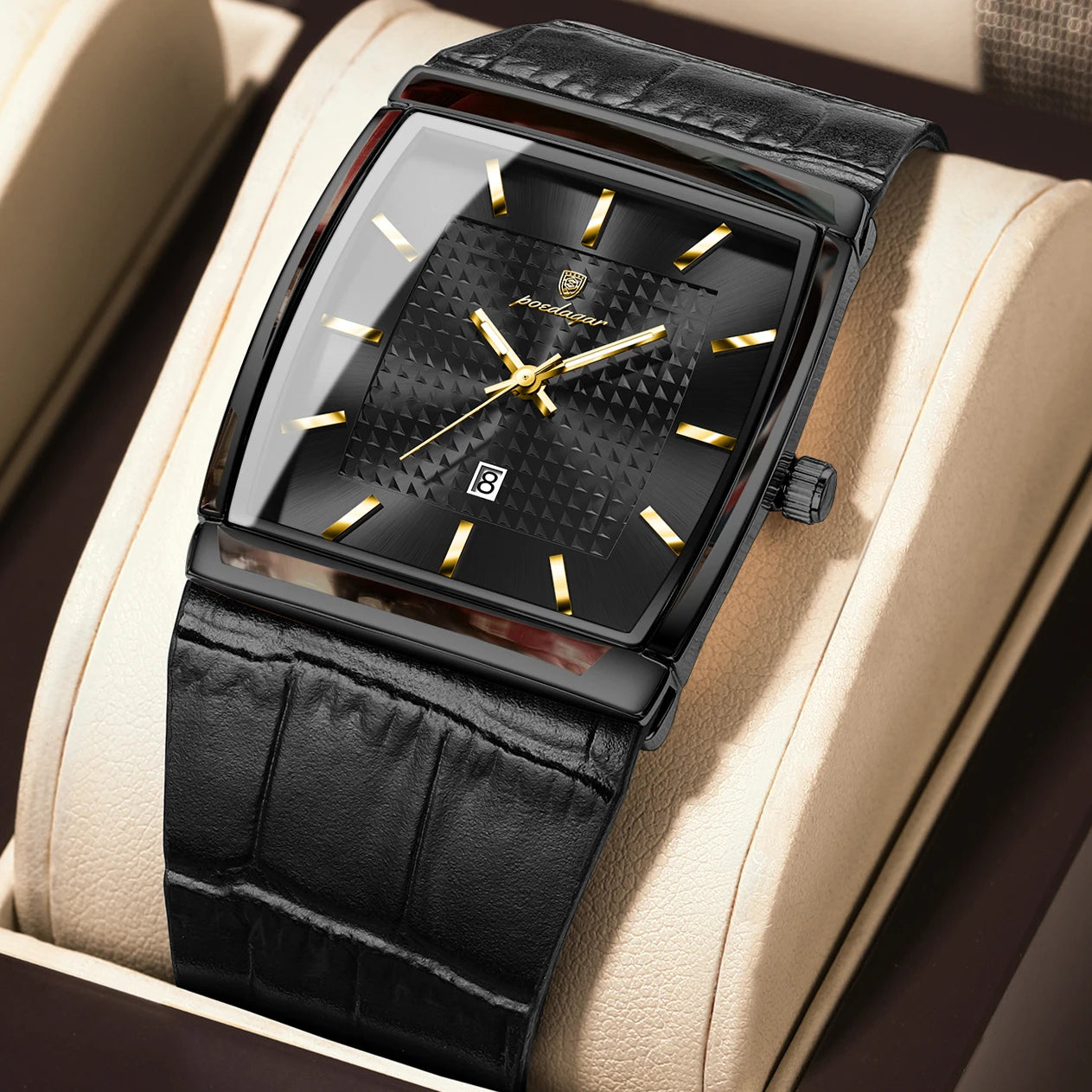 POEDAGAR Top High Quality Men Clock Date Waterproof Fashion Luminous Watch For Man Leather Luxury Men's Quartz Watches Reloj+Box