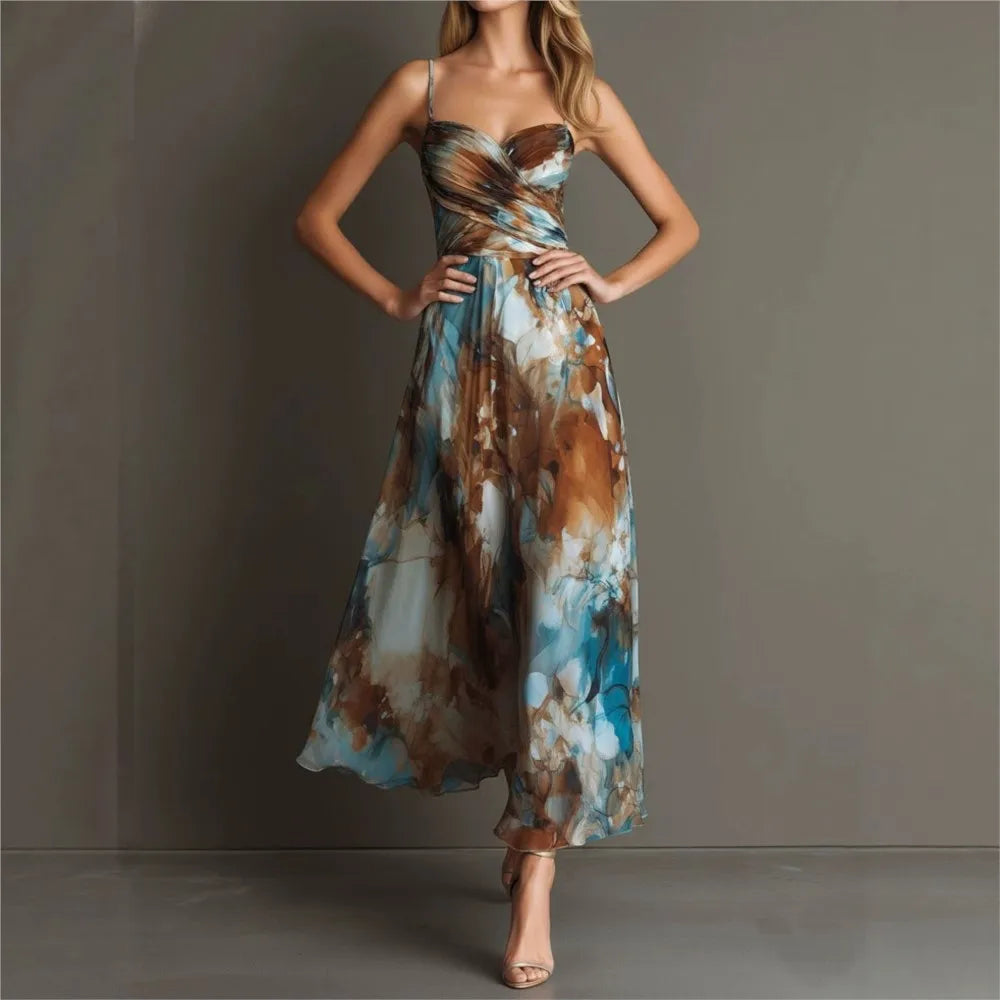 2026 New Dresses For Woman Fashion Strap Beach Long Dress Elegant Printed Sexy Backless Vestido Temperament Fashion Simple Style