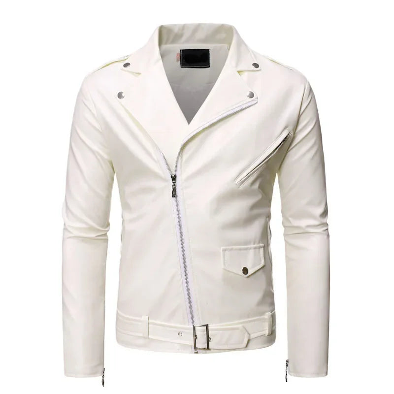 2026 Men's Biker Leather Jacket Large Size Stand Collar Zipper Colorful Jacket Youth Outerwear Casual Loose Fit Winter Coat