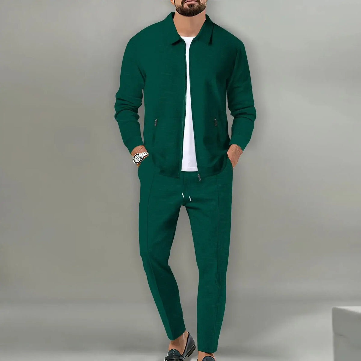 Das neue zweiteilige Freizeit-Sportset für Herren, Frühling und Herbst 2025, mit beliebter unifarbener Jacke und Hose