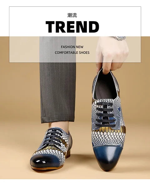 Luxusmarke Echtes Leder Herren Business Schuhe Mode Schlangenmuster Design Schnürschuhe Herren Business Anzug Bräutigam Hochzeitsschuhe