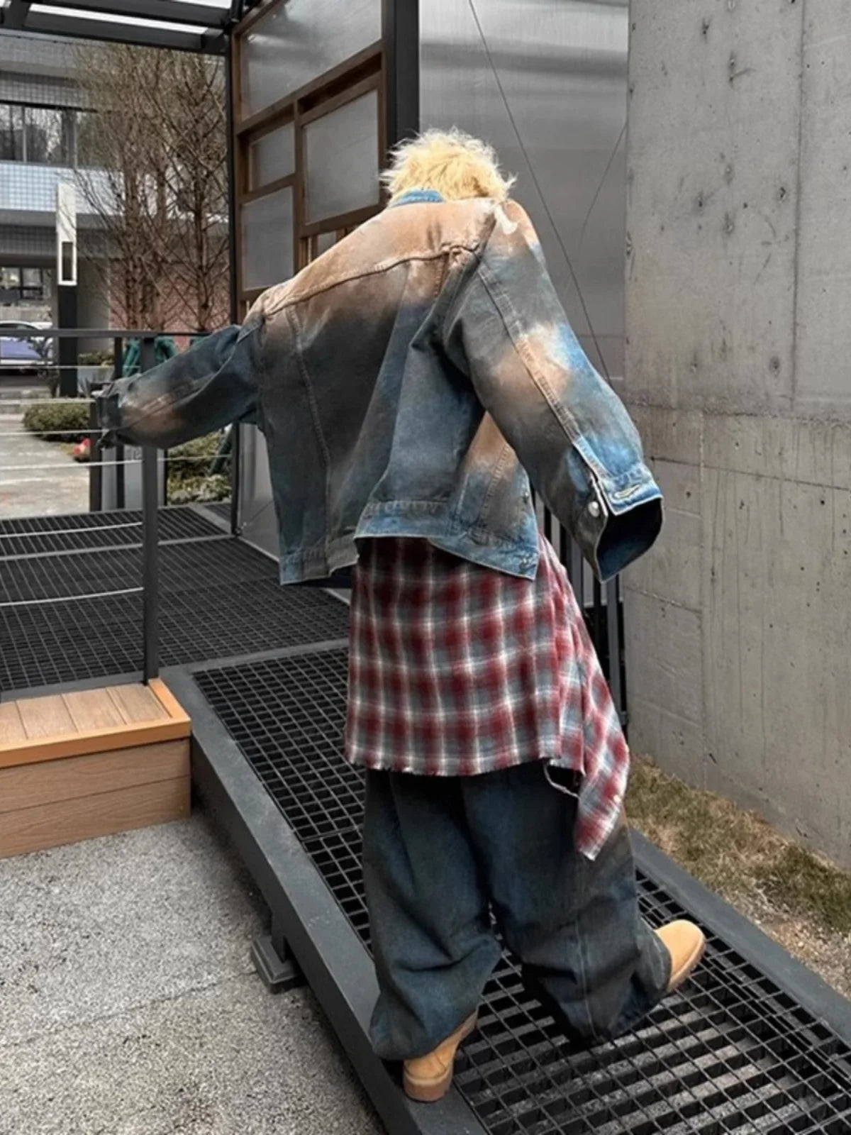 American Style Faded Denim Jacket And Pants Set Men's Trendy Vintage Washed Shoulder Padded Jeans Outerwear for Teens