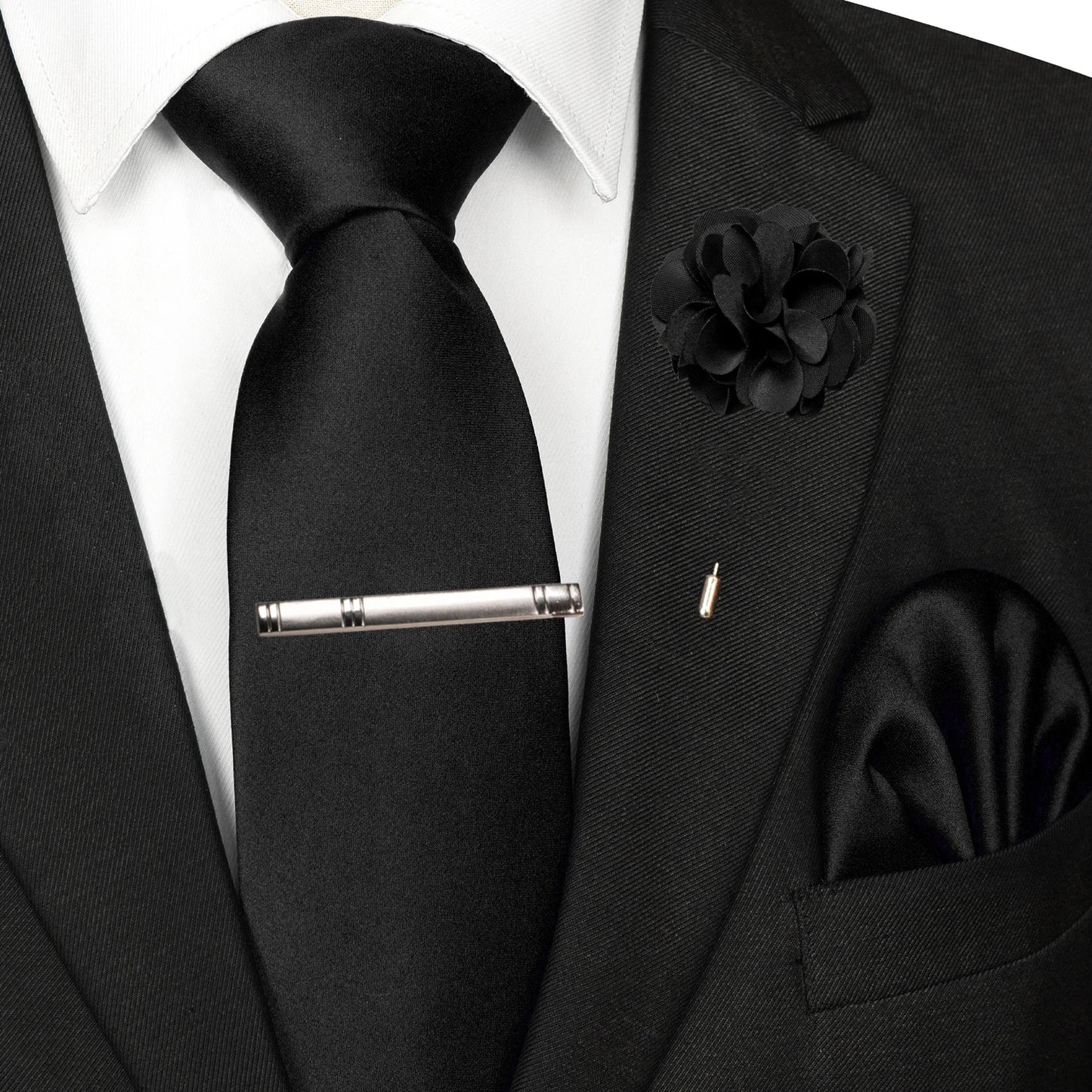 Mens Colors Solid Tie and Lapel Pin Necktie Pocket Square and Tie Clip Sets for Business Casual 4PCS