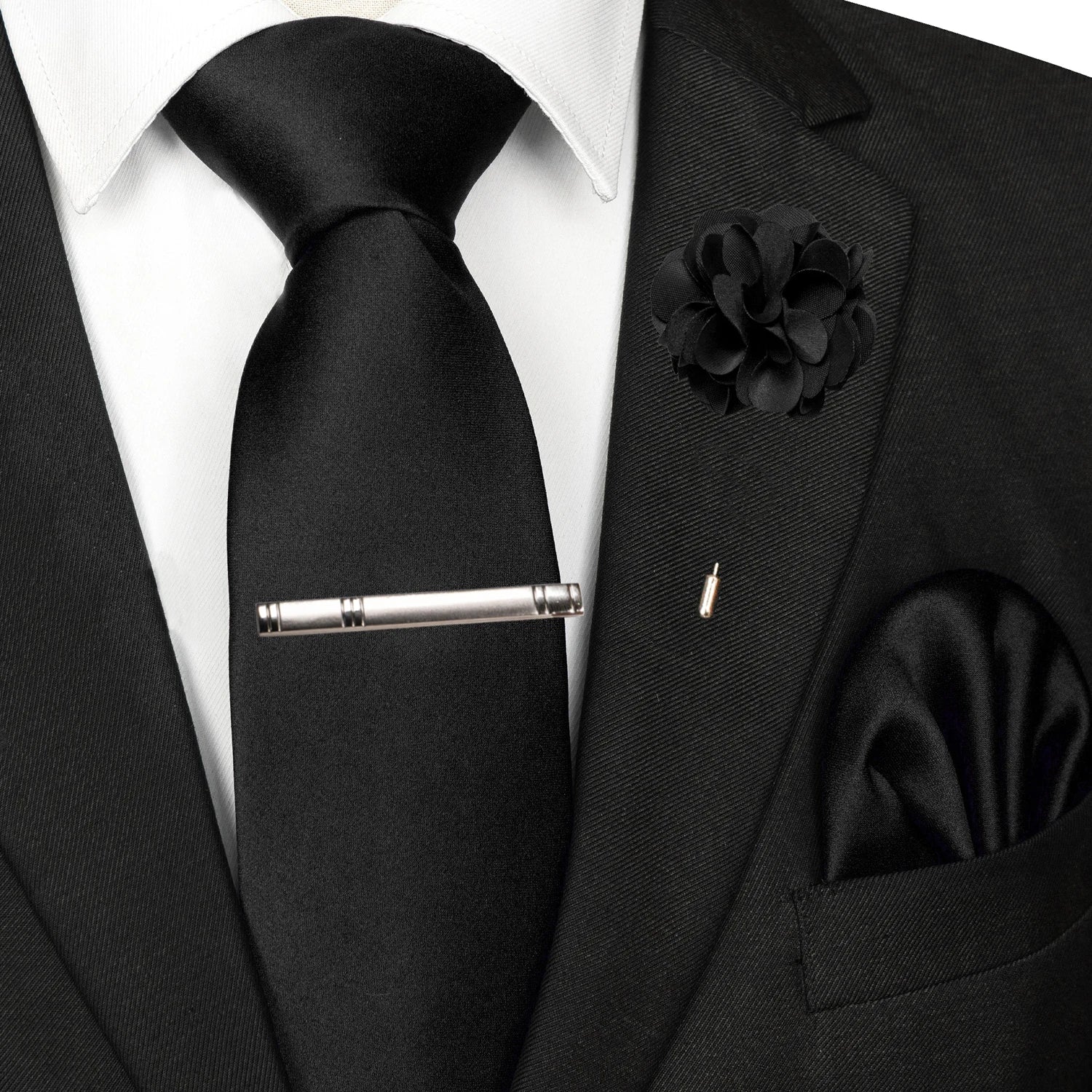Mens Colors Solid Tie and Lapel Pin Necktie Pocket Square and Tie Clip Sets for Business Casual 4PCS