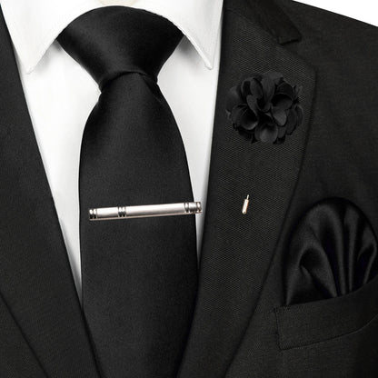 Mens Colors Solid Tie and Lapel Pin Necktie Pocket Square and Tie Clip Sets for Business Casual 4PCS