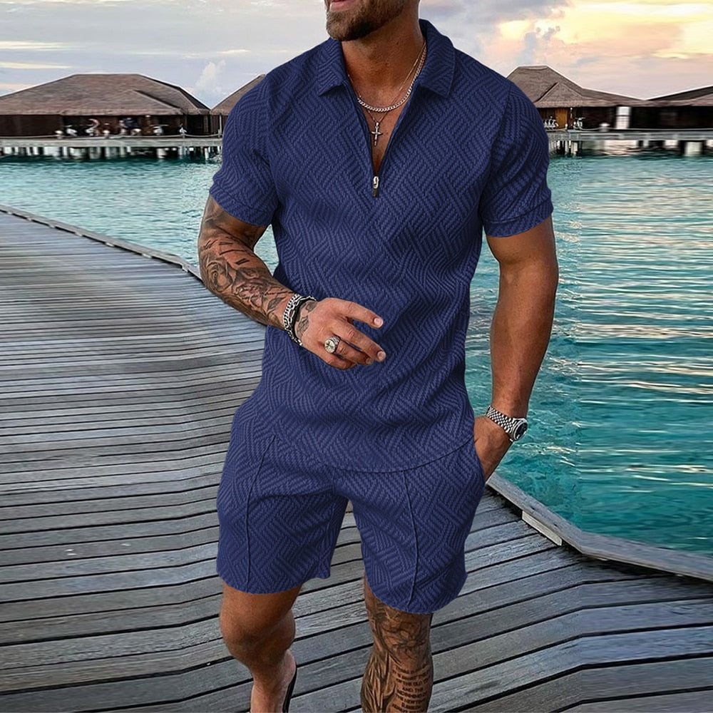 Men Casual Print Outfit 2-Piece Set Short Sleeve Shirt and Shorts Set Tracksuit High Quality Clothing M-3XL For Free Shipping