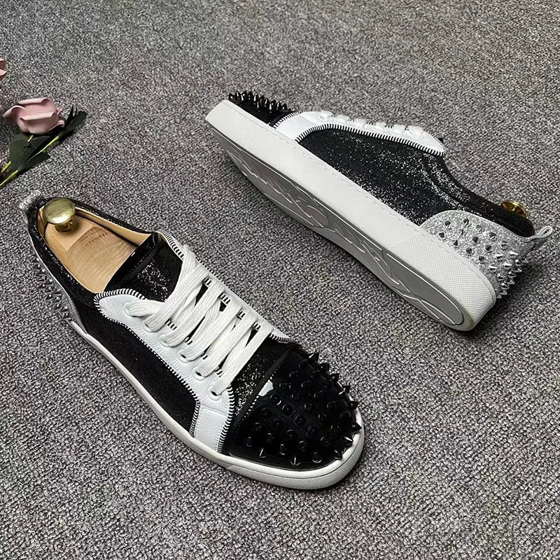 new arrival men fashion original leather rivets shoes lace-up flats shoe party nightclub dresses breathable platform footwear