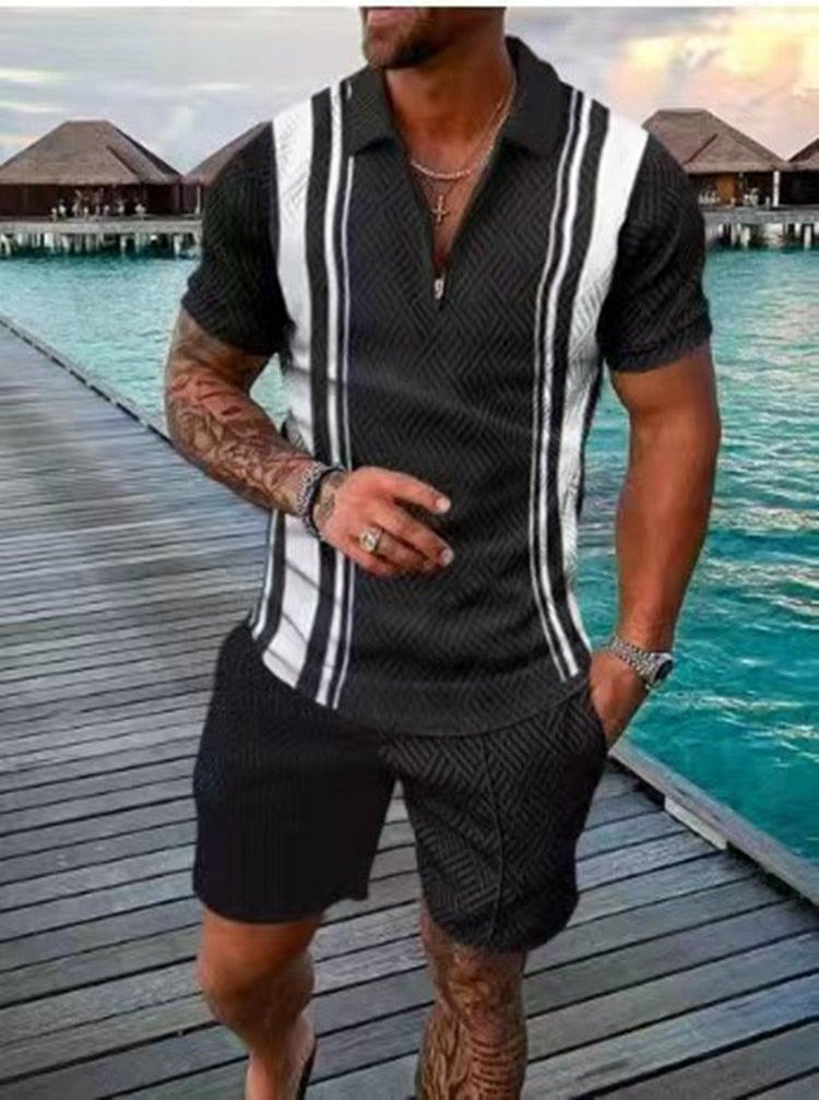 New Summer Men Polo Shirt Men Clothing Polo Shirts Set Streetwear 3D Printing Short Sleeve Suit