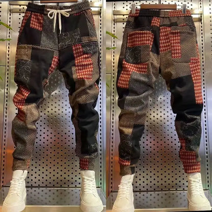 Plush Wool  New Men's SUMMER Winter Six Pocket Small Foot Casual Trousers Elastic Harem Trousers Loose Baggy Pants