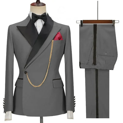 Custom Made Black Groom Tuxedo Peaked Lapel Double Breasted Men Suit Prom Wedding Party Men Suits Costume ( Jacket+Pants)