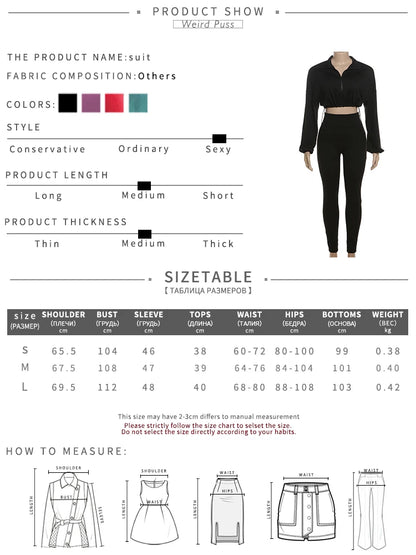 Weird Puss  Autumn Women 2 Piece Set Casual Tracksuit Zipper Thin Drawstring Jacket+Leggings Matching Streetwear Sporty Suit