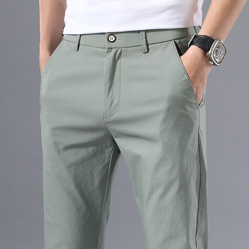 2022 Men&#39;s Thin Pants Solid Color Pants Smart Casual Business Fit Body Stretch Trousers Men Cotton Formal Breathable Trousers