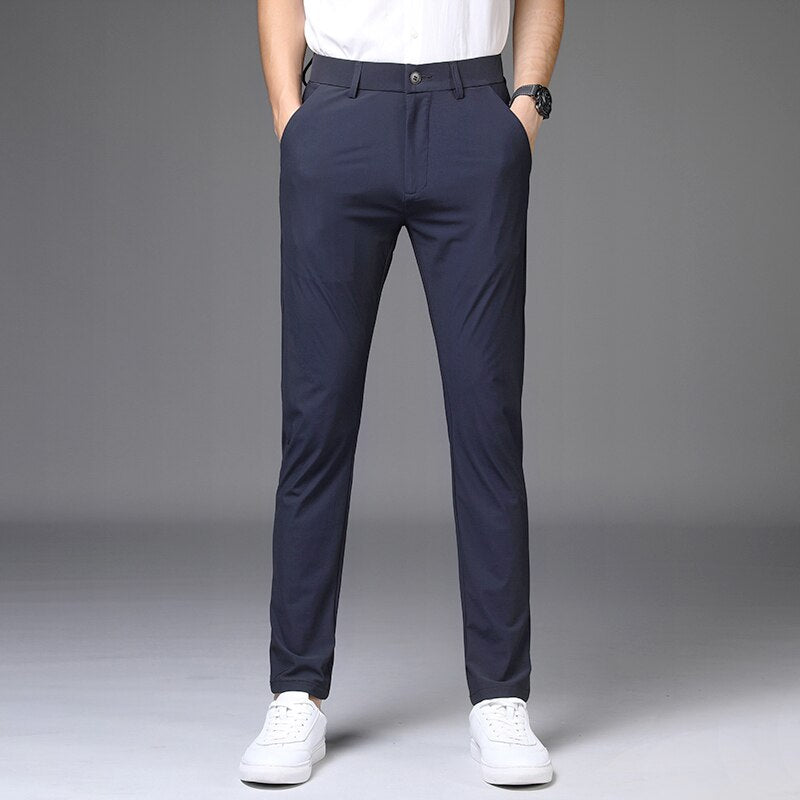 Summer Smooth Stretch Suit Pants Men Thin Business Straight Classic Casual Formal Office Nylon Trousers Male Plus Size 28-40