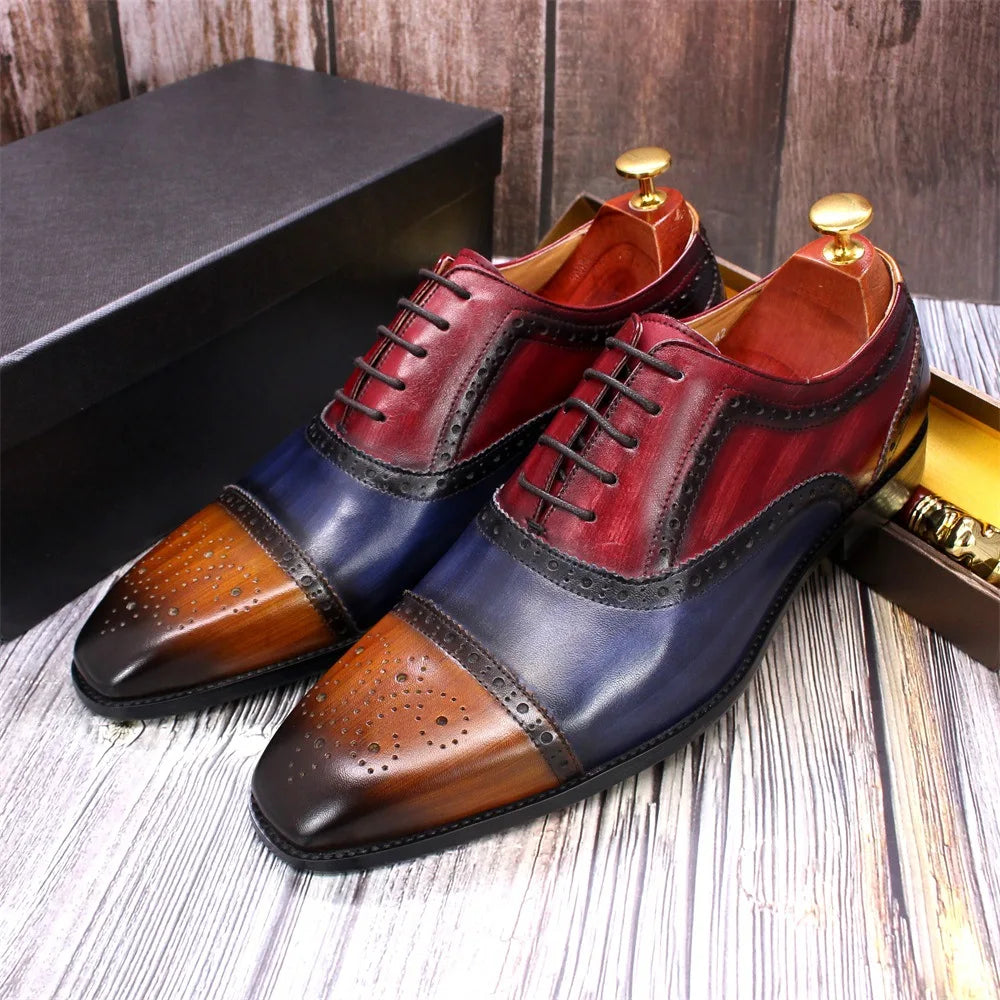 Herren dreifarbige Oxford-Schuhe Britische Leder-Abendschuhe Mode Chelsea High-End Herren handgefertigte Lederschuhe Zapatillas Hombre