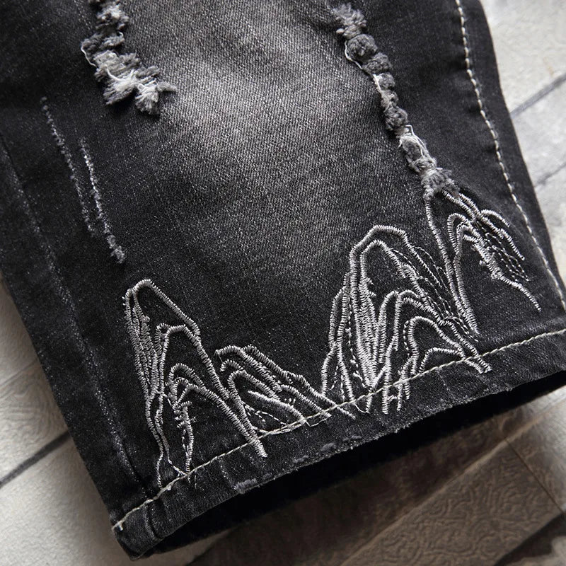 High Quality Men's Hole Denim Shorts Summer New Fashion Casual Slim Fit Ripped Retro Short Jeans Male Brand Classic Pants