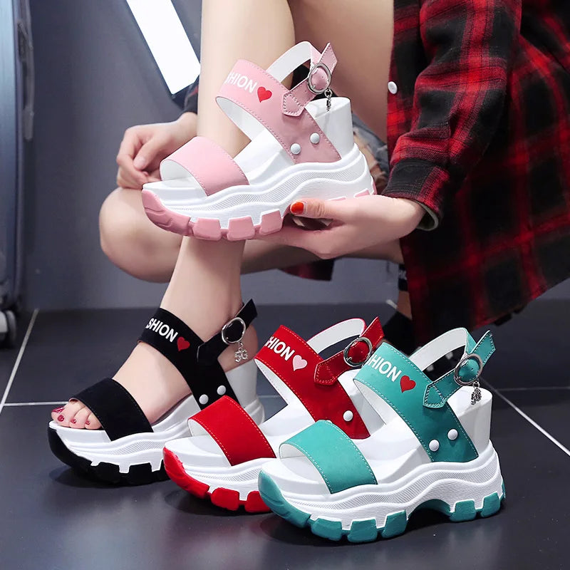 Platform Heeled Sandals Women 2023 New Summer Chunky High Heels Female Wedges Shoes for Women Fish Toe Red Sandalias De Mujer
