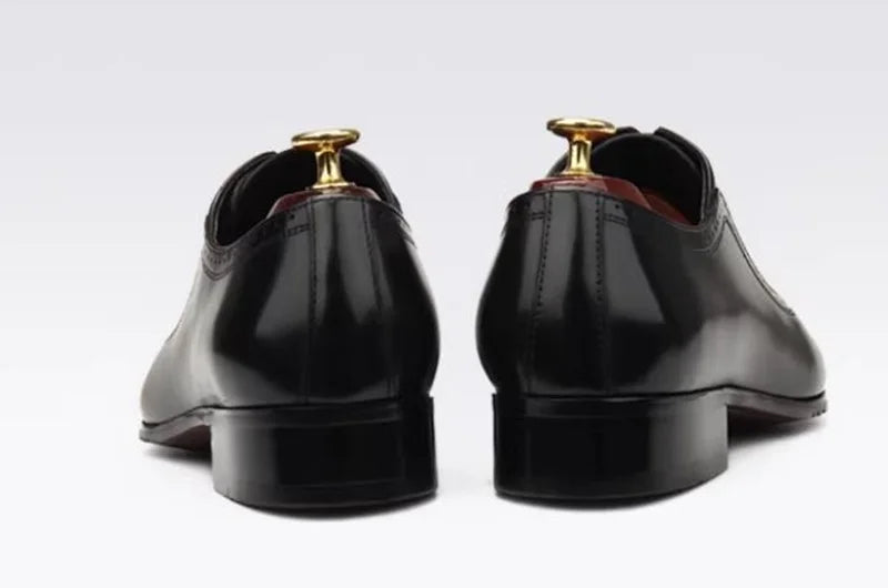 High Quality Cowhide Leather Dress Shoes For Men British Style Pointed Toe Lace-up Genuine Leather Oxford Formal Shoes