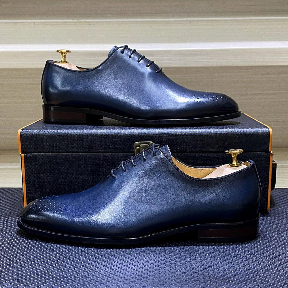 Italienische Herren-Business-Schuhe Echtes Leder Handgefertigt Klassische Whole-Cut Oxford Schnürschuhe für Herren