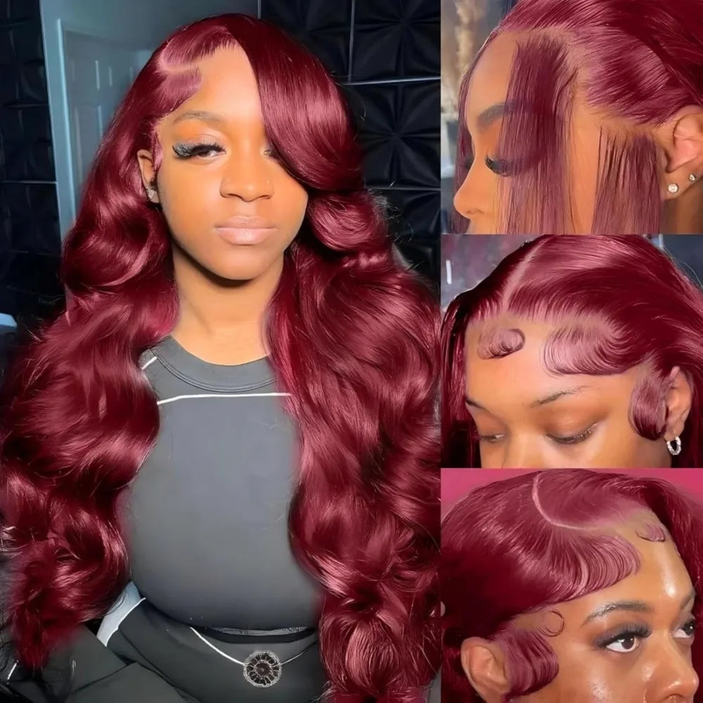 99J Burgundy Lace Frontal Wig 13x6 Body Wave Lace Front Wig HD Transparent Lace Frontal Wig Human Hair Pre Plucked Red Color