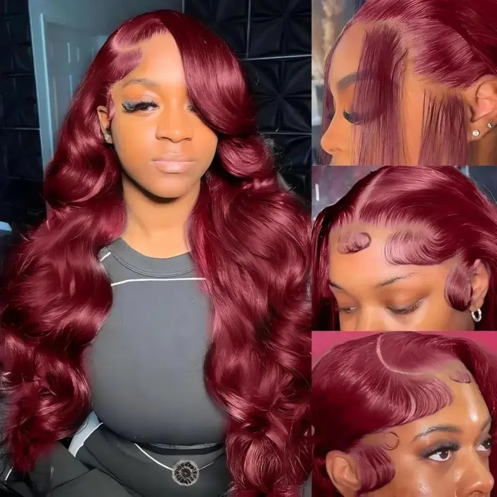 99J Burgunderfarbene Lace Front Perücke 13x6 Body Wave Lace Front Perücke HD Transparente Lace Frontal Perücke Echthaar Vorgezupft Rot