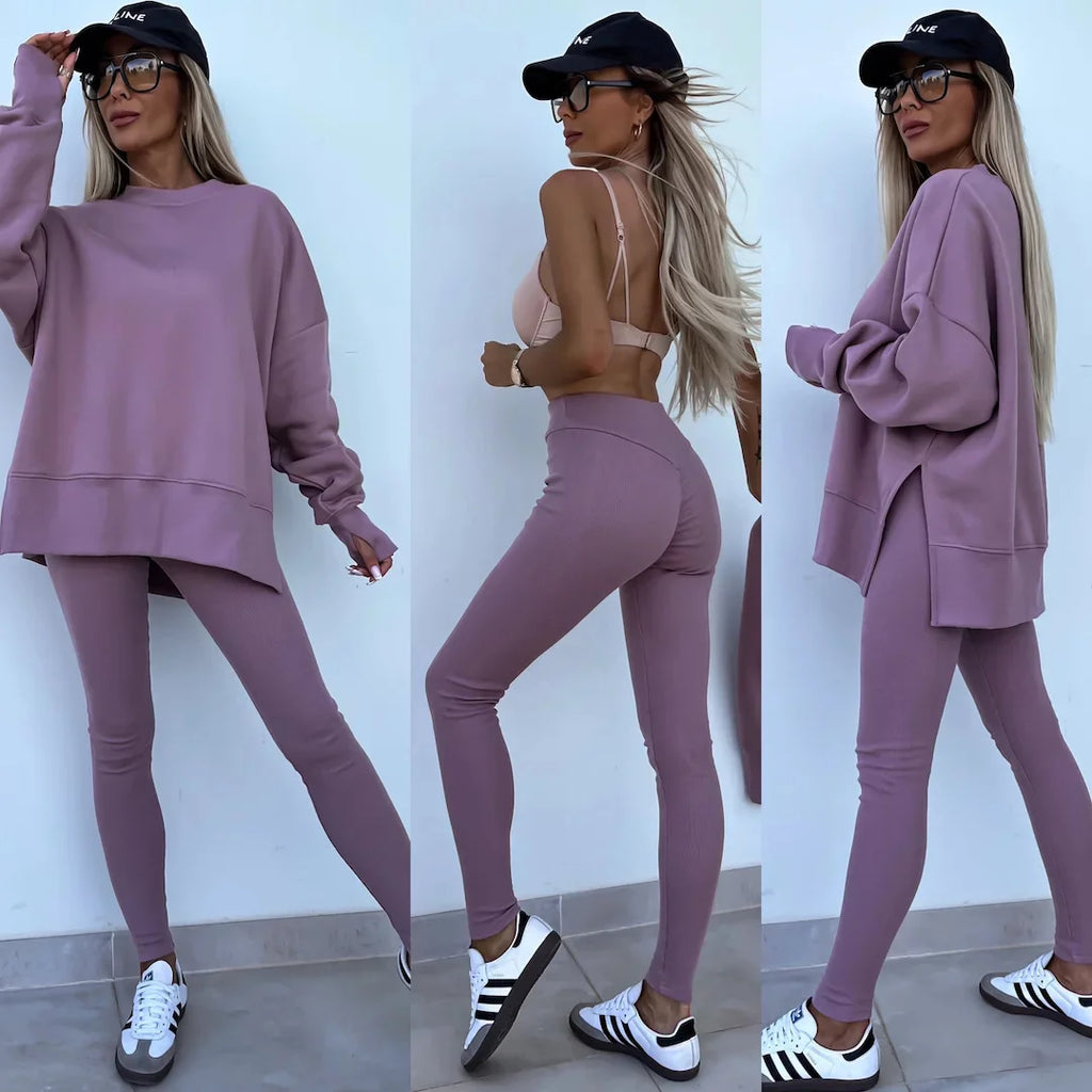 Spring summer  new Shirt  casual loose-fitting sweater tight pants 2 piece suit sets for women 2 pieces trousers sets
