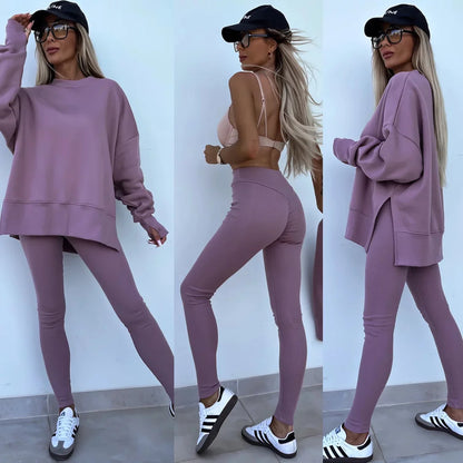 Spring summer  new Shirt  casual loose-fitting sweater tight pants 2 piece suit sets for women 2 pieces trousers sets