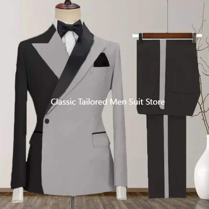 Custom Made Black Groom Tuxedo Peaked Lapel Double Breasted Men Suit Prom Wedding Party Men Suits Costume ( Jacket+Pants)