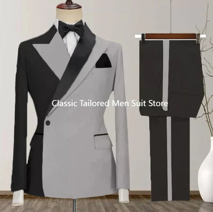 Custom Made Black Groom Tuxedo Peaked Lapel Double Breasted Men Suit Prom Wedding Party Men Suits Costume ( Jacket+Pants)