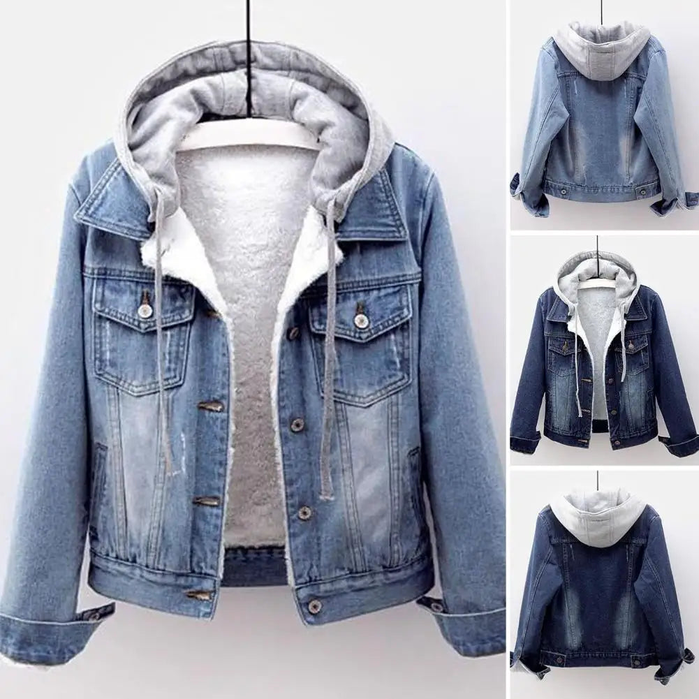 5xl Women Denim Chic Jacket Female Oversize Outerwear Loose Short Hooded Jeans Coat Big Pocket Tops 2024 Spring Autumn