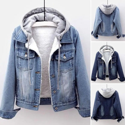 5xl Women Denim Chic Jacket Female Oversize Outerwear Loose Short Hooded Jeans Coat Big Pocket Tops  Spring Autumn