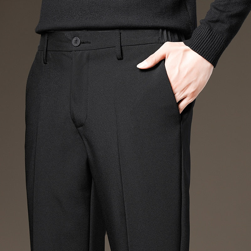 Pantaloni de costum pentru bărbați, primăvară, vară, subțiri, afaceri, birou, talie elastică, negru, gri, clasici, coreeni, pantaloni pentru bărbați, mărime Plus 27-38 40 42