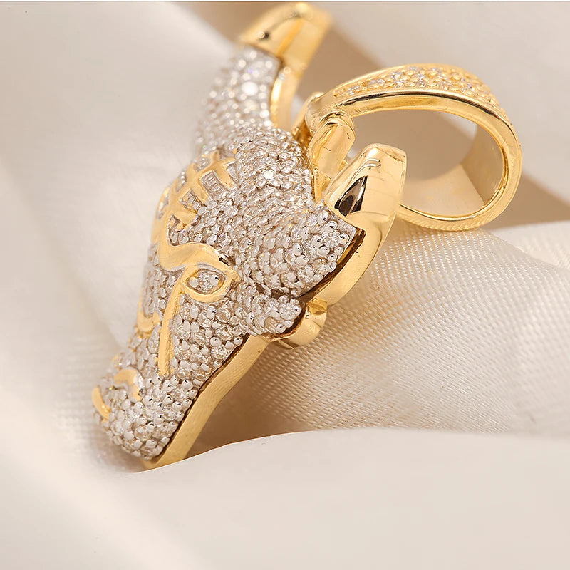 10k Yellow Gold Men's Moissanite Hip Hop Pendant Bull Head Beautiful Gift Jewelry Classic Animal Personality Jewelry No Chain