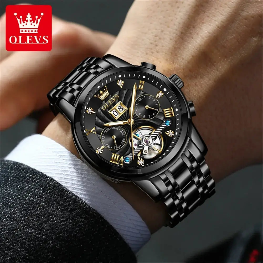 OLEVS Klassische Herrenuhren Tourbillon Multifunktions-Vollautomatik-Herrenuhr Hochwertige Armbanduhren für Herren