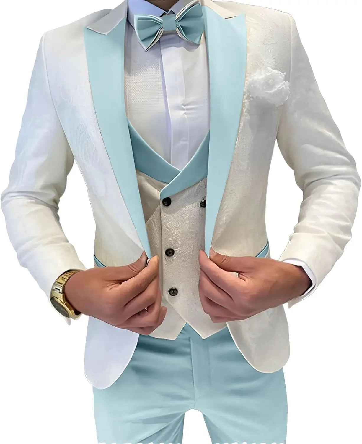 Mens Jacquard Suit 3 Piece Slim Fit Suits Prom Formal Business Suit for Men Jacket Vest Pants Wedding Suit