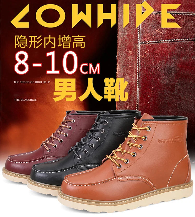 2024 Men Boots Elevator Shoes Hidden Heels High Soft Leather Heightening Shoes For Man Increase Insole 10CM 8CM 6CM Height Boots