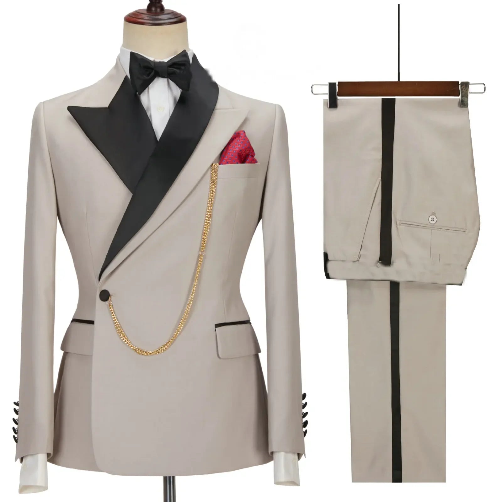 Custom Made Black Groom Tuxedo Peaked Lapel Double Breasted Men Suit Prom Wedding Party Men Suits Costume ( Jacket+Pants)