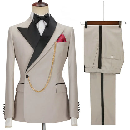 Custom Made Black Groom Tuxedo Peaked Lapel Double Breasted Men Suit Prom Wedding Party Men Suits Costume ( Jacket+Pants)