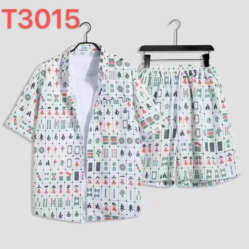 Comfortable flower grass leaf coconut tree 3D Print shirt +Shorts Two Piece Set Short Sleeve Flip collar shirts half pants