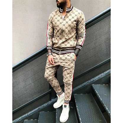 Spring and autumn new trend brand men's suits 3D printing casual wear BB letters fashion zipper jacket tops trousers