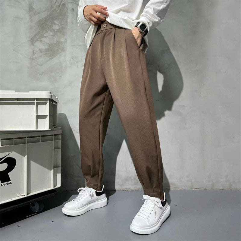 Solid Color Suit Pants Men Fashion Business Society Mens Dress Ankle Zipper Pants Korean Straight Mens Office Formal Trousers