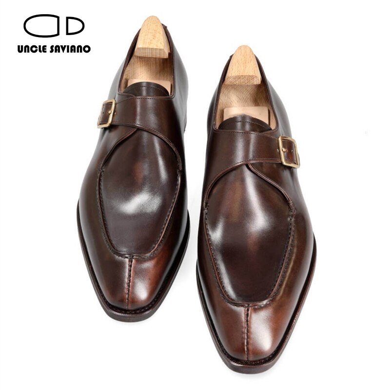 Uncle Saviano Single Monk Strap Business Shoes Men Luxury Designer Fashion Genuine Leather Office Dress Man Shoes Men Original