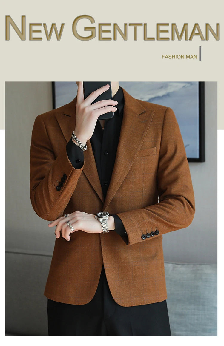 2024 New High-end Men's Two-button Suit Fashion Matching Handsome Casual Dating Slim Suit Single West Coat  Gucci Blazer Men