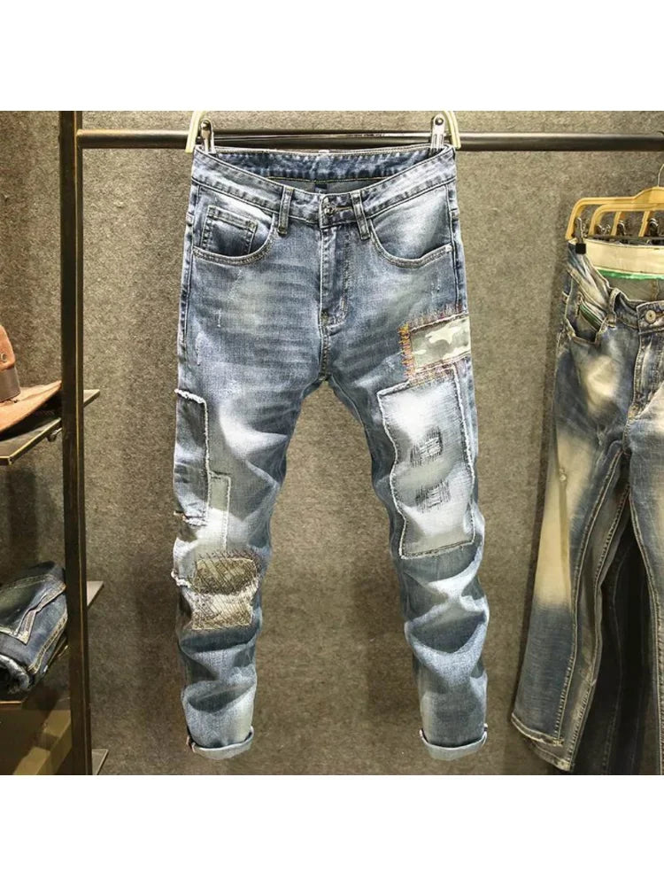 2023 Autumn New Fashion Retro Hole Jeans Men Pants Cotton Denim Trouser Male High Quality Jeans Dropshipping pantalones hombre