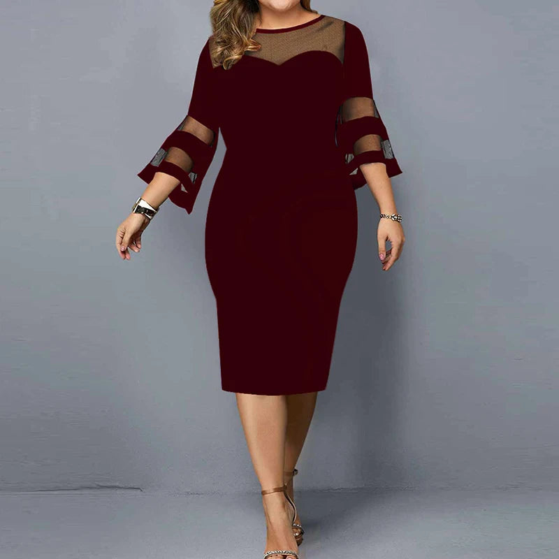 Frühling Sommer Elegante Mode Spitze Patchwork Übergröße Kleider Damen Sexy Mesh Abendparty Vestidos Einfarbig Bodycon Robe Femme
