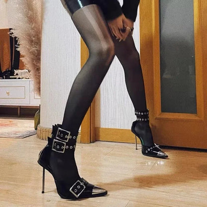 Women Shoes Spring New High Heels Pointed Toe Ankle Buckle Party Retro Fashion Ladies Sandals Shoes Zapatos Muje